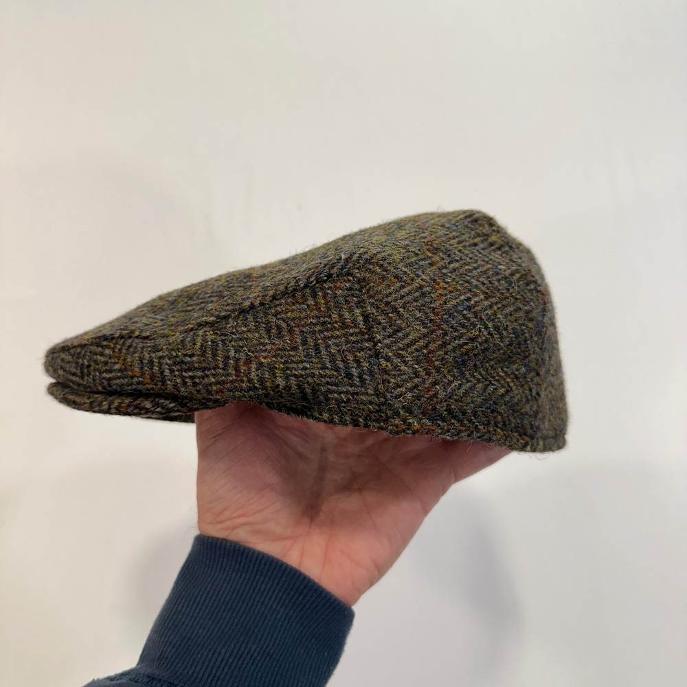 Harris Tweed Herringbone Wool Flat Cap Mens Medium Brown 100% Wool | Heritage